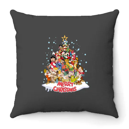 Disney Characters Christmas Tree Throw Pillows, Disney Merry Christmas Throw Pillows