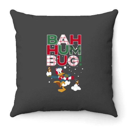 Donald Duck Chip N Dale Bah Humbug Throw Pillows, Funny Disney Christmas Throw Pillows