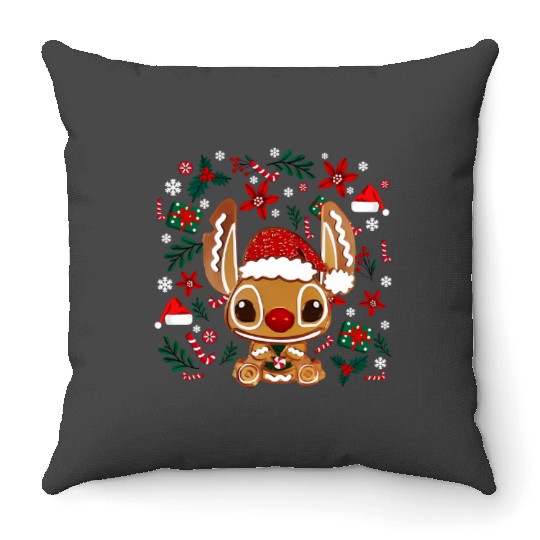Gingerbread Christmas Stitch Classic Throw Pillows, Stitch Cute Disney Lilo Throw Pillows