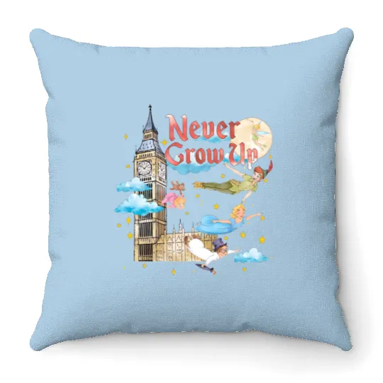 Disney Peter Pan Throw Pillows, Never Grow Up Throw Pillows, Tinker Bell Throw Pillows, Neverland Throw Pillows, Disney Vacation Throw Pillows