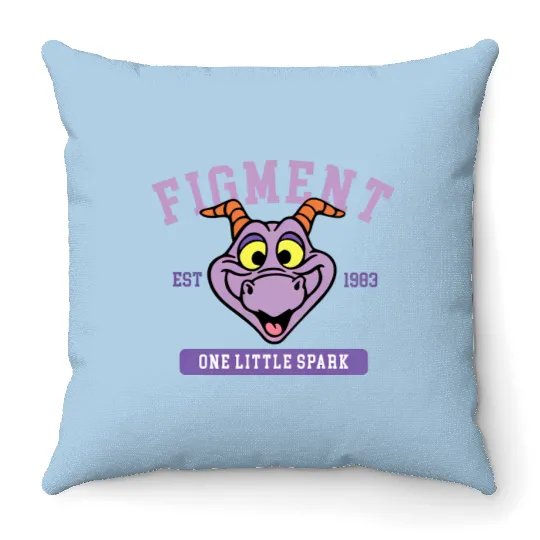 Disney Figment Throw Pillows, Purple Dragon Throw Pillows, Figment Est 1983 Throw Pillows
