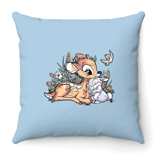 Cute Disney Bambi And Thumper Retro Vintage Throw Pillows, Magic Kingdom Holiday Trip Throw Pillows
