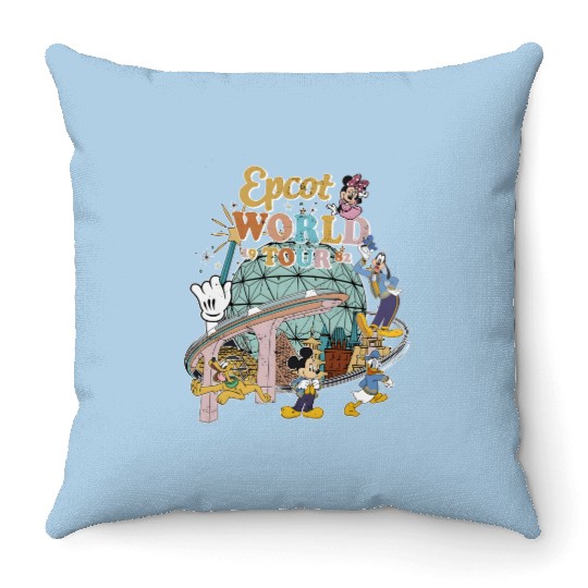 Disney Epcot World Tour 1982  Throw Pillows, Disney Trip Family Throw Pillows, Disney Group Throw Pillows, Retro Disneyworld Throw Pillows