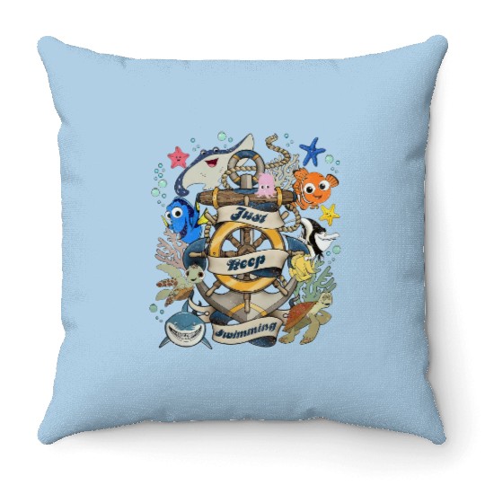 Vintage Disney Finding Nemo Characters Just Keep Swimming Throw Pillows