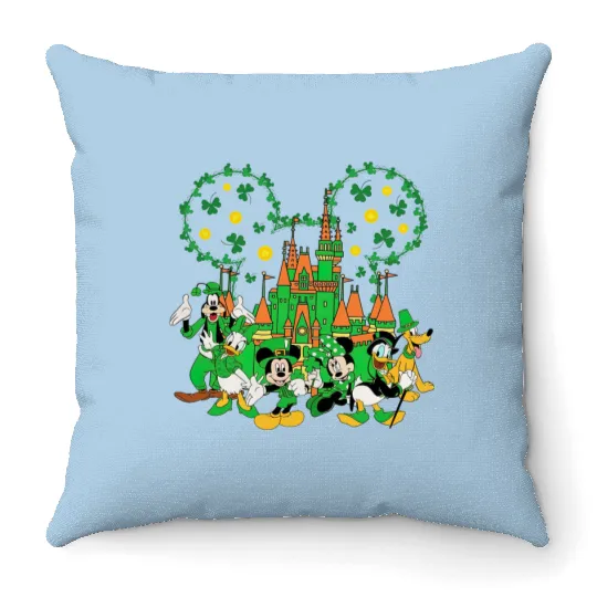 Disney St Patrick's Day Vintage  Throw Pillows,  Mickey And Friends St Patrick, Disney Shamrock Throw Pillows