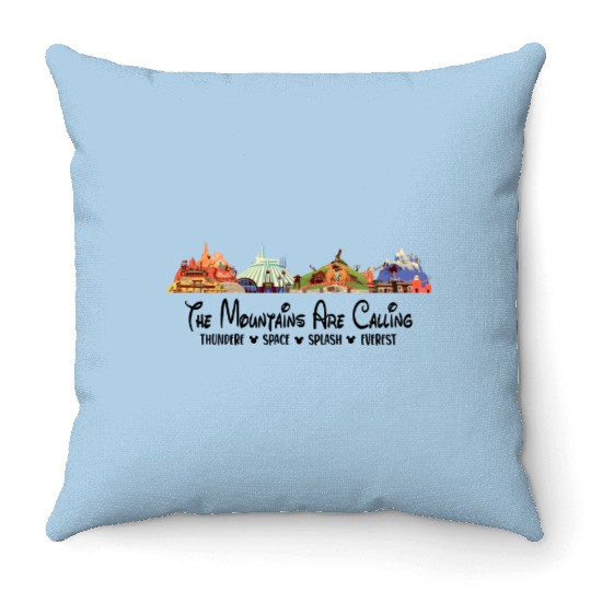 Disney The Mountains Are Calling Throw Pillows, Disney Thunder Space Splash Everest Throw Pillows