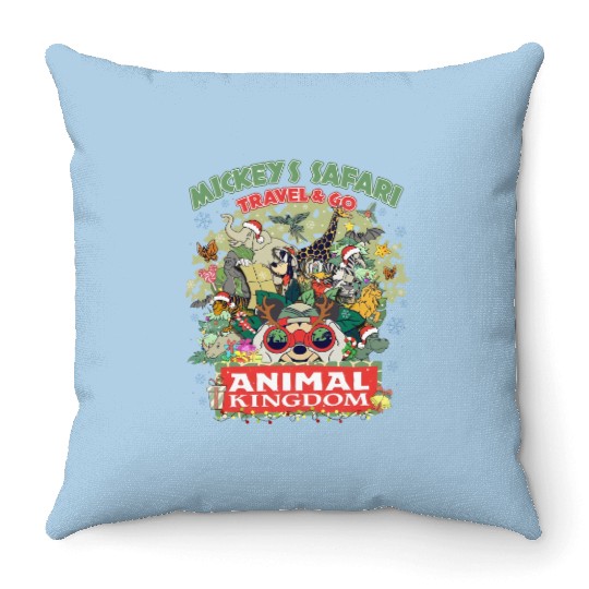 Disney Animal Kingdom Christmas Throw Pillows, Mickey & friends Safari mode Throw Pillows, Disney Park Throw Pillows, Disneyland Christmas Throw Pillows