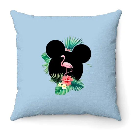 Family Disney Mickey Flamingo Floral Matching 2022 Throw Pillows