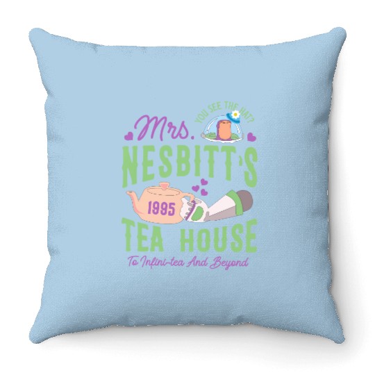 Buzz Lightyear Mrs Nesbitts Tea House To Infinity And Beyond Throw Pillows,  Magic Kingdom Disneyland Family Vacation Gift