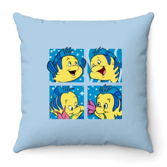 Cute Flounder Portrait Throw Pillows, Disney The Little Mermaid Throw Pillows