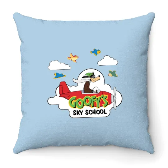 Disney Mickey And Friends Cute Goofy's Sky School Throw Pillows, Mickey and Friends WDW Magic Kingdom Disneyland
