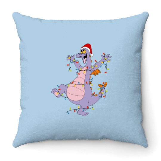 Disney Figment Christmas Lights Throw Pillows, Vintage Figment Epcot Center 90's Style Throw Pillows