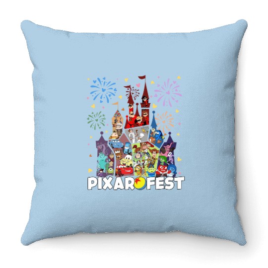 Disneyland Castle Pixar Fest Characters Throw Pillows, Inside Out Monster Inc Toy Story Throw Pillows