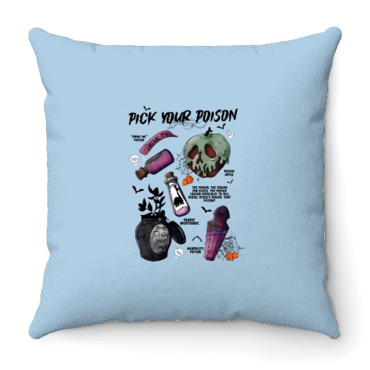 Vintage Disney Pick Your Poison  Throw Pillows, Disney Halloween Throw Pillows, Disney Villains Poison Throw Pillows, Disney Halloween Matching Throw Pillows