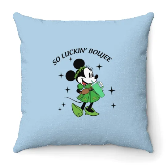 Minnie So Luckin Boujee Throw Pillows, Lucky Minnie, Disney St Patricks Day