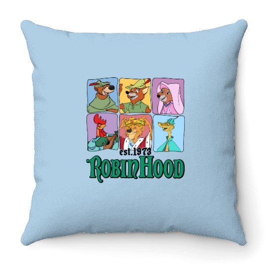 Retro Disney Robin Hood Characters Est. 1973 Throw Pillows