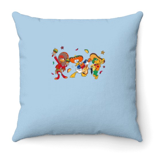 Retro The Three Caballeros  Throw Pillows, Jose Donald Duck Panchito, Disney Cinco De Mayo Fiesta Throw Pillows