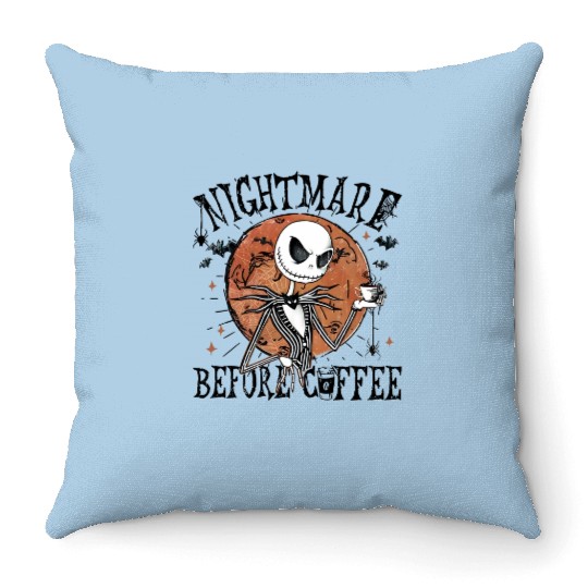 Jack Skellington Nightmare Before Coffee Throw Pillows, Disney Halloween Throw Pillows