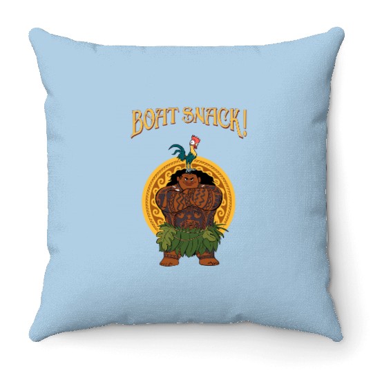 Funny Maui And Hei Hei Boat Snack Retro Throw Pillows, Disney Moana