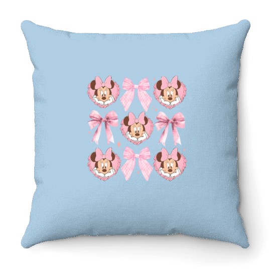 Cute Minnie Coquette Pink Throw Pillows, Minnie Mouse Throw Pillows, Minnie Pink Bow Throw Pillows, Disney Coquette Bow Pink Throw Pillows