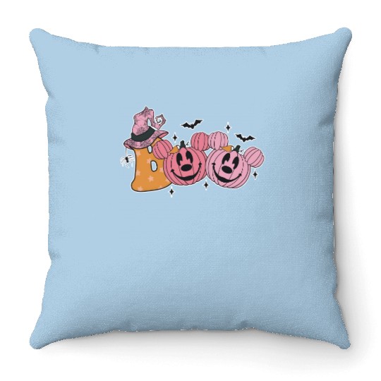 BOO Pink Pumpkins Mickey Ear Throw Pillows, Halloween Throw Pillows, Disney Halloween Throw Pillows, Spooky Throw Pillows