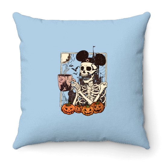 Vintage Disney Skeleton  Color Throw Pillows, Mickey Skeleton Coffee Throw Pillows