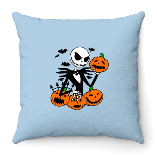 Jack Skellington Pumpkin Face Throw Pillows, Halloween Disney Throw Pillows