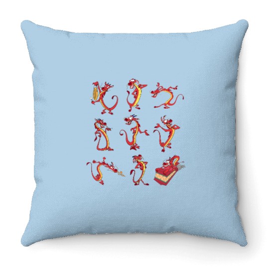 Vintage Disney Mulan Mushu Dragon Pose Throw Pillows, Mushu Emotions Throw Pillows