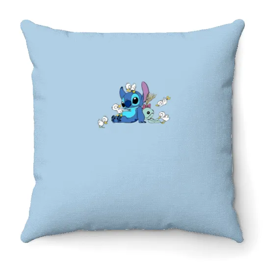 Stitch and Birds  Throw Pillows, Disney Ohana Throw Pillows, Disney Stitch Throw Pillows