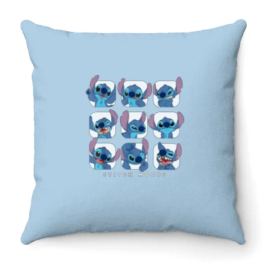 Disney Stitch Moods Throw Pillows, Lilo and Stitch Throw Pillows, Cute Stitch Emotions Throw Pillows, Disneyland Family Vacation Throw Pillows