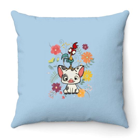 Disney Moana Throw Pillows, Hei Hei and Pua Floral  Throw Pillows