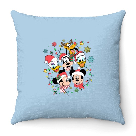 Vintage Mickey and Friends Christmas Throw Pillows, Disney Christmas Lights Throw Pillows