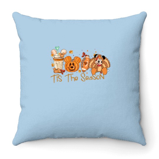 Disney Fall Season Throw Pillows, Mickey Tis The Season Throw Pillows, Thanksgiving Pumpkin Throw Pillows
