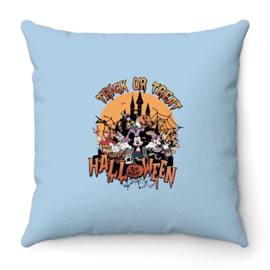 Retro Trick or Treat Disney Halloween Throw Pillows, Vintage Disney and Bella Throw Pillows