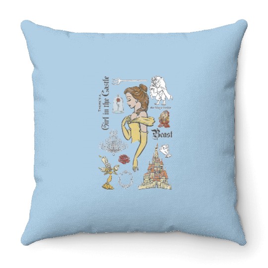 Disney Beauty And The Beast Characters Sketched Throw Pillows, Magic Kingdom Throw Pillows