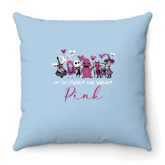 Disney Halloween Throw Pillows, In October We wear Pink, Oogie Boogie 2022