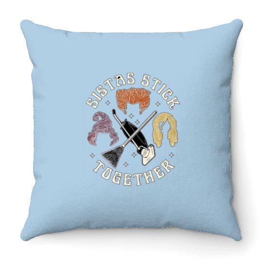 Disney Hocus Pocus Sistas Stick Together Throw Pillows, Sanderson Sisters Halloween Throw Pillows