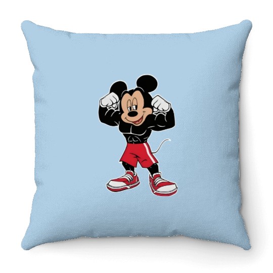 Muscle Mickey  Throw Pillows, Muscle Goofy Donald Throw Pillows, Disneyland Throw Pillows
