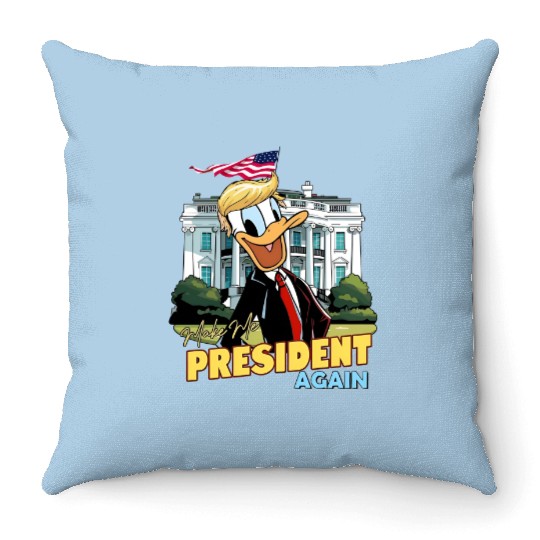 Donald Duck President Again Throw Pillows, President Election 2024 Throw Pillows, Funny Disney Throw Pillows