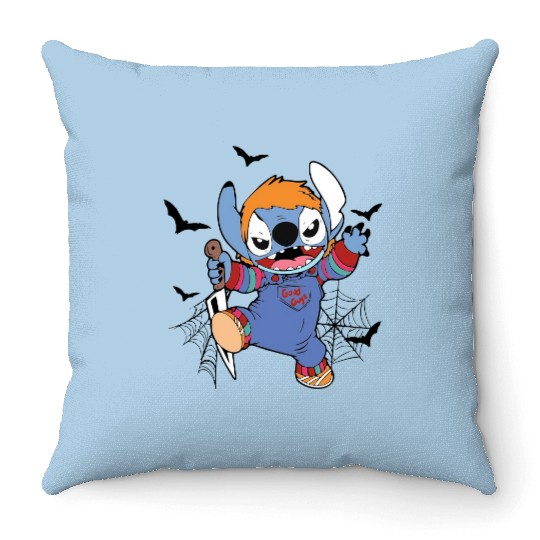 Disney Halloween Chucky Stitch Throw Pillows, Disney Stitch Horror Movie Throw Pillows, Chucky Throw Pillows