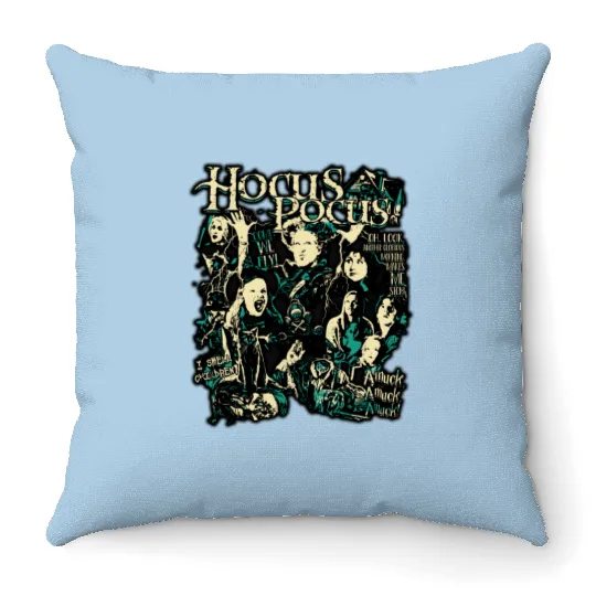 Retro Hocus Pocus  Throw Pillows, Sanderson Sisters Disney Witches Throw Pillows, Vintage Spooky Vibes Throw Pillows
