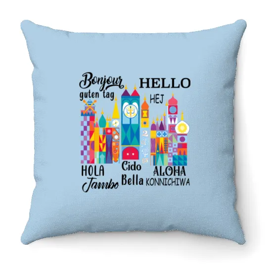 It's a Small World Throw Pillows, Disney Throw Pillows, Disney Small World, Many Languages Throw Pillows