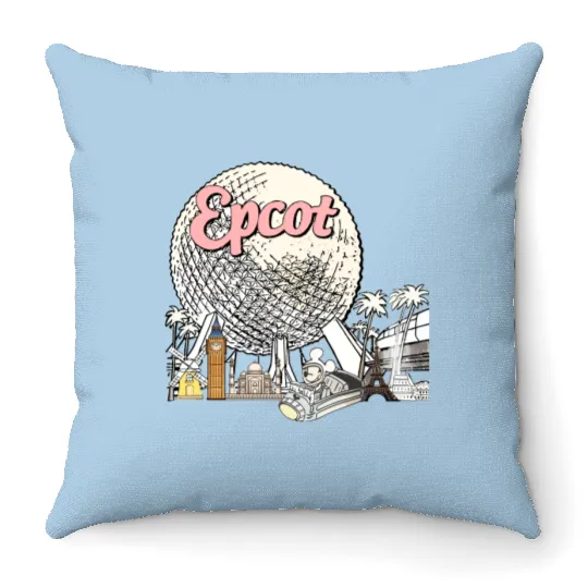 Disney Epcot  Throw Pillows, Epcot World Tour Throw Pillows, Epcot Center 1982 Throw Pillows