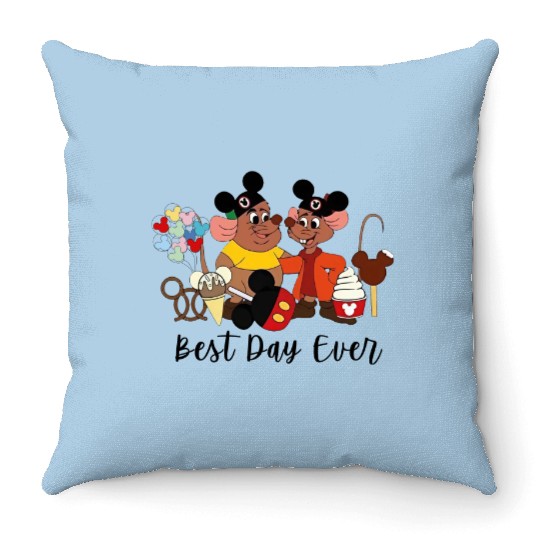 Best Day Ever Jaq and Gus Gus Throw Pillows, Disney Trip Throw Pillows, Disneyland Cinde Throw Pillows, Disney Mice Throw Pillows
