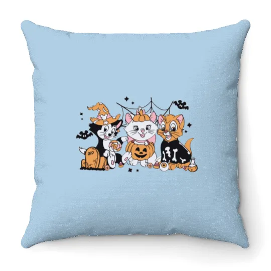Disney Cat Halloween  Throw Pillows, Aristocats Halloween Throw Pillows, Marie Toulouse Berlioz, Spooky Season Throw Pillows, Halloween Party Throw Pillows