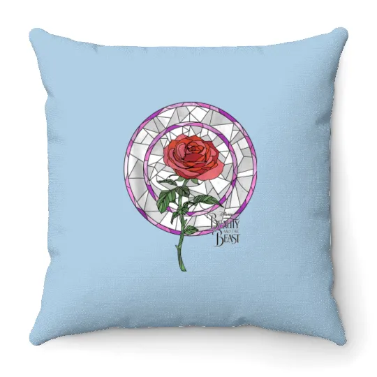 Disneyss Beauty And The Beast Stained Glass Rose Throw Pillows