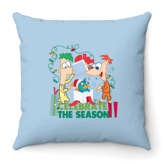 Disney Santa Phineas and Ferb Perry the Platypus Celebrate the Season Christmas Lights Throw Pillows