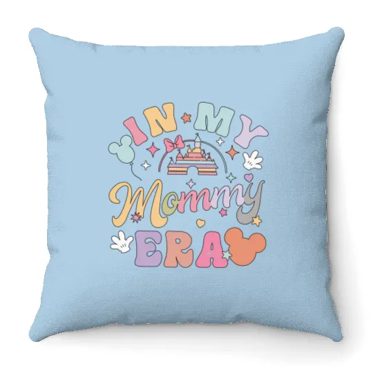 Vintage In My Mommy Era  Throw Pillows, Disney Mom Throw Pillows, Disney Colorful Vacay Throw Pillows, Magic Kingdom Throw Pillows, Disneyland Trip Throw Pillows