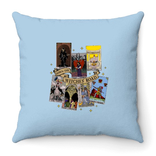 Agatha All Along Tarot Cards Throw Pillows, Marvel Show Disney, Agatha Harkness Down The Witches