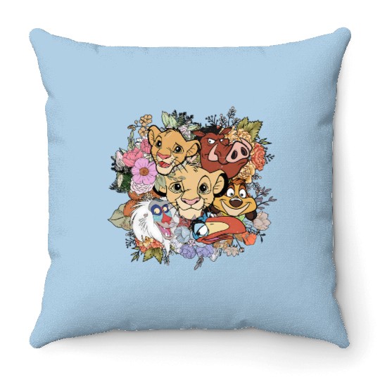 Vintage Disney Lion King Throw Pillows, Retro Lion King Floral Throw Pillows, Simba Timon Pumbaa Throw Pillows